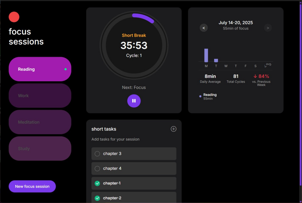 Focus Sessions: Built-in Productivity Booster
